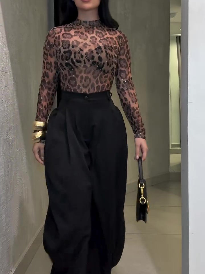 Womens Leopard Print Blouse Top
