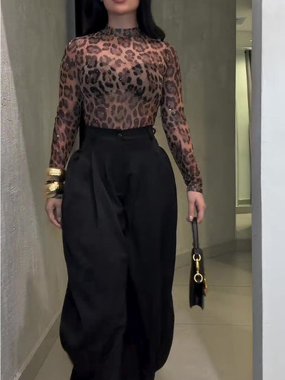 Womens Leopard Print Blouse Top