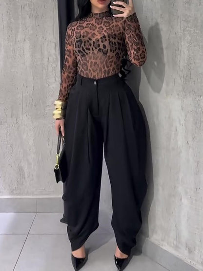 Womens Leopard Print Blouse Top