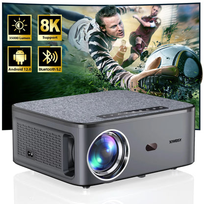 XIVESYY projector with 8K support and Android 12.0 on a white background