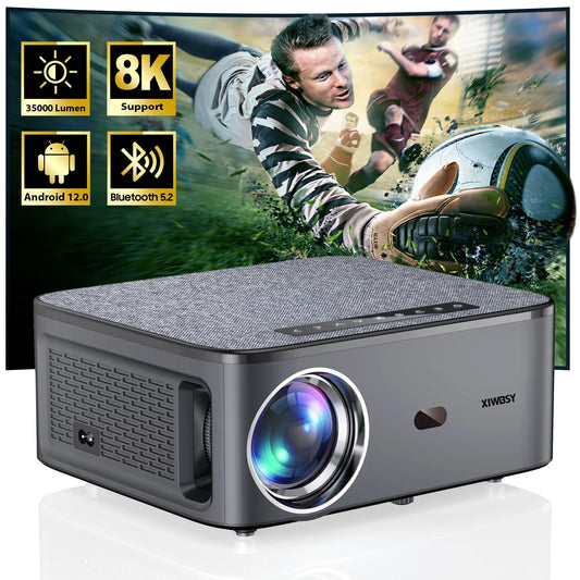 XIVESYY projector with 8K support and Android 12.0 on a white background