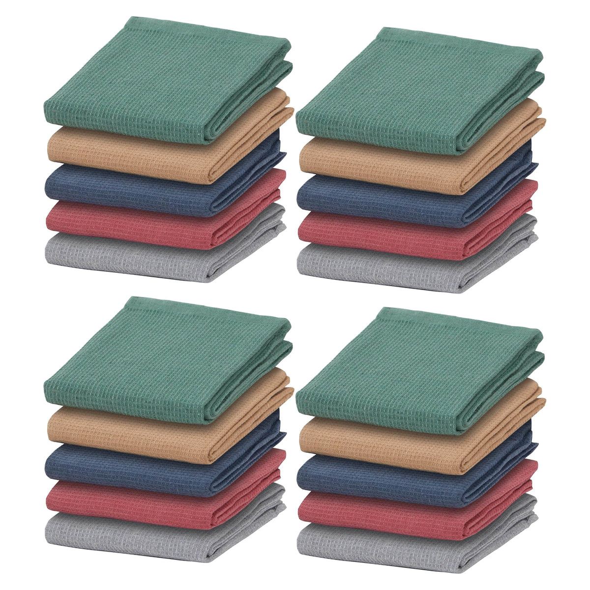 20 Pack Tea Towel Set Waffle Weave 100 Percent Cotton Absorbent Kitchen Towels