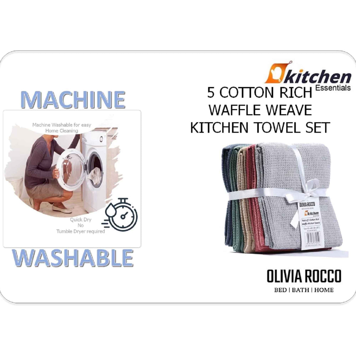 20 Pack Tea Towel Set Waffle Weave 100 Percent Cotton Absorbent Kitchen Towels